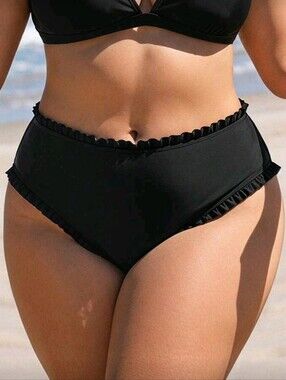 NWOT Lushoire Plus Size Women's Ruffle Trim Bikini Bottom, 0XL (12), Black
